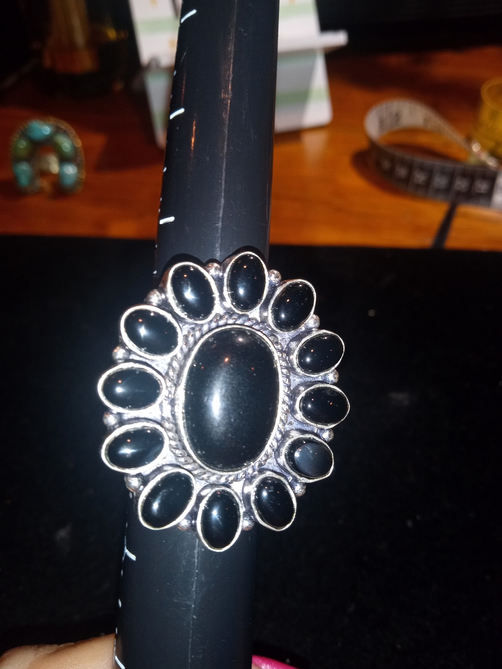Black Onyx Statement Ring - German Silver